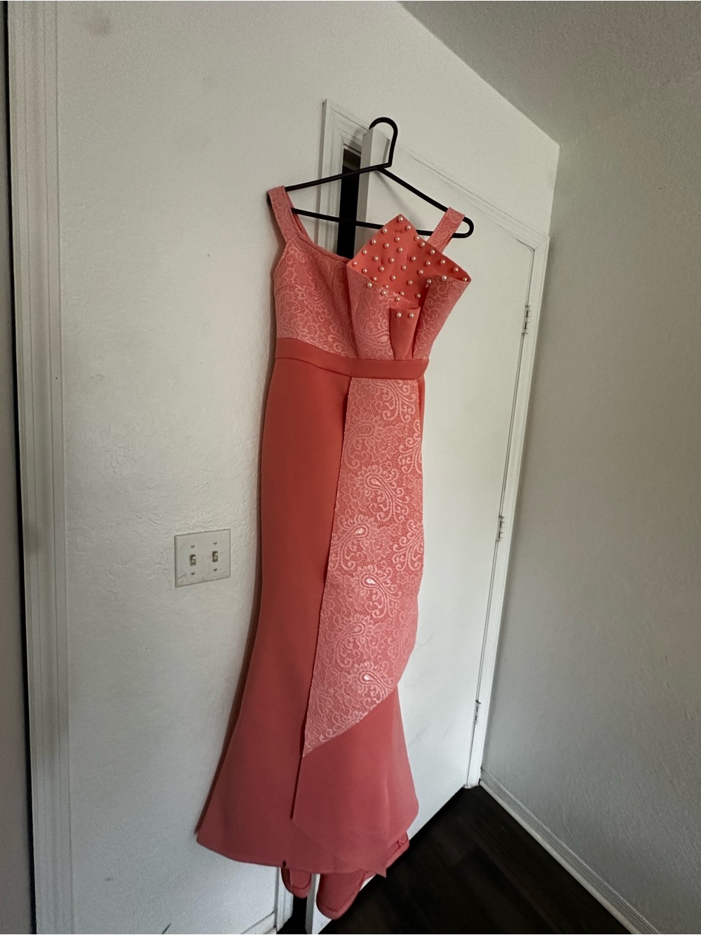 Others Follow Coral Pink Strapless Embellished Maxi Dress